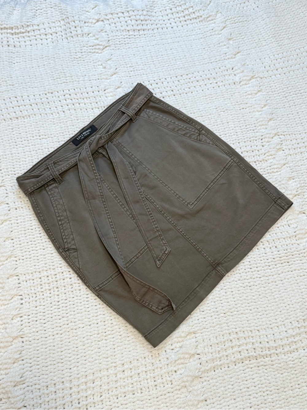 Liverpool Olive Green Utility Cargo Mini Skirt with Tie Belt